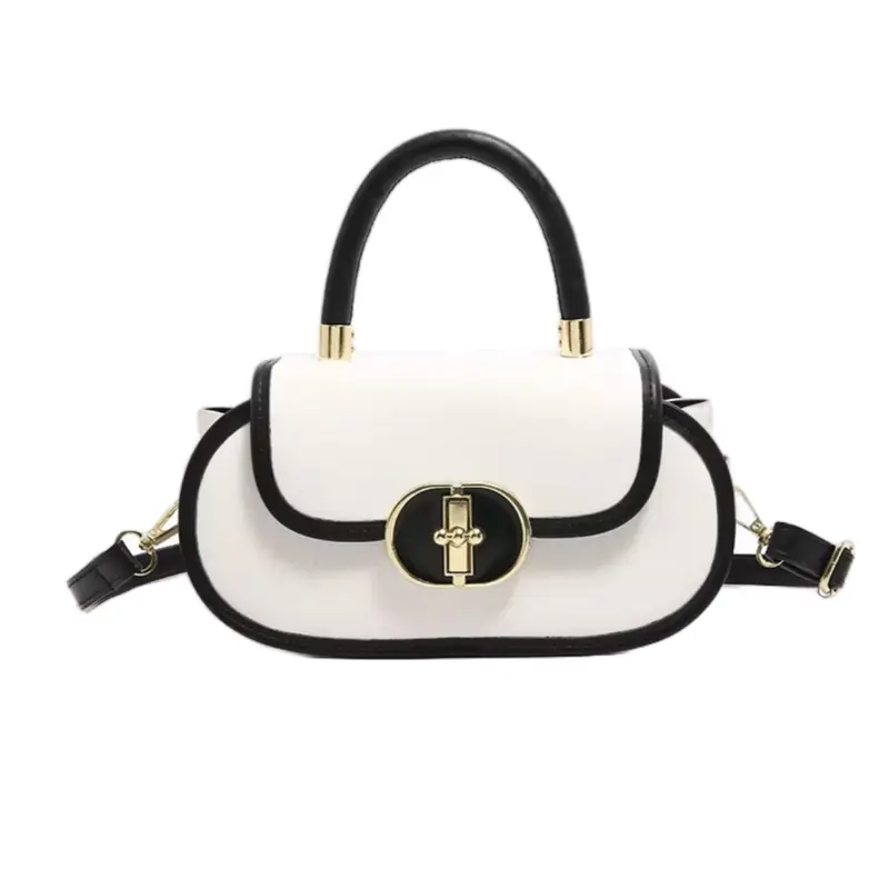 Women's Elegant PU Leather Handbag - Bow-Knotted Monochrome Handbag, White & Black with Gold Accents, Woven Design, Adjustable Strap, Shoulder Purse for Women, Bow-Knotted Women's Handbags, Monochrome Women's Handbags