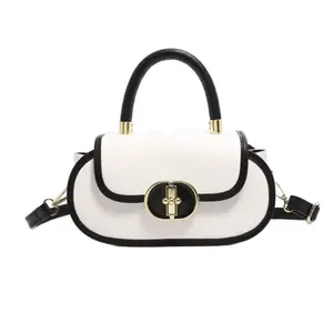 Women's Elegant PU Leather Handbag - Bow-Knotted Monochrome Handbag, White & Black with Gold Accents, Woven Design, Adjustable Strap, Shoulder Purse for Women, Bow-Knotted Women's Handbags, Monochrome Women's Handbags