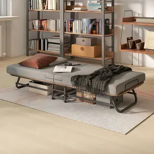 Portable Folding Bed with Memory Foam Mattress, Metal Frame & Lockable Wheels