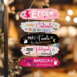 1pc Decorative Sign and Plaque, Wooden Wall Art with Inspirational Spanish "You are brave, smart and imaginative", Easy to hang, Home Decor, Wall Decor, Outdoor Decor, Halloween, Thanksgiving, Christmas Holiday Decoration, Birthday Gift.