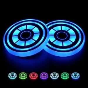 2PCS LED Car Cup Holder Lights - 7-Color Changing with Vibration Sensor, Rechargeable Auto Cup Coaster Lights, Cool Glowing Interior Decor Accessories & Gifts for Car Lovers