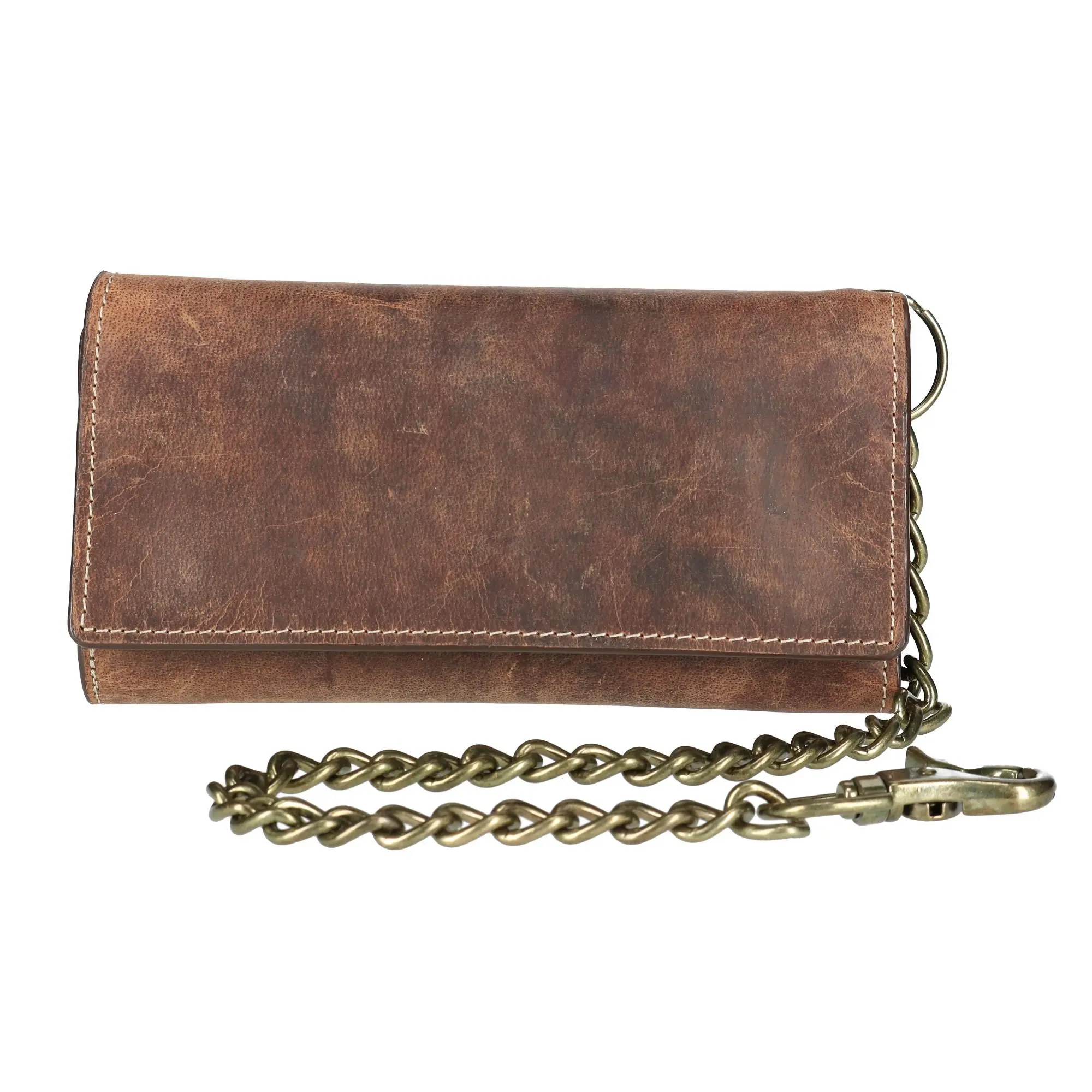 CTM Men's Crazy Horse Leather RFID Long Trifold Chain Wallet, Chain Wallets