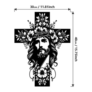 Religious Jesus Floral Cross Metal Wall Sculpture, 30cm x 40cm Traditional Matt Ornament, Lightweight Hanging Rust-Proof Scratch-Resistant Christianity Faith Gift for Bedroom, Living Room Home Decoration outdoorfun