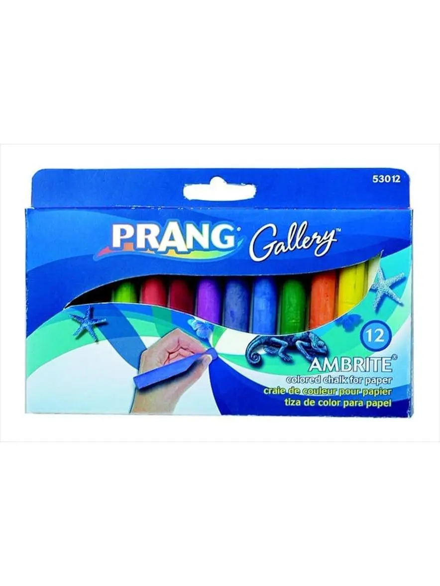 Prang 001317 Ambrite Non-Toxic Assorted Colored Drawing Chalk Set - 12 Count, Paper-Packaged, White Chalk Base, 3.18 x 0.43 in., Tinted When Mixed (Office Stationery Writing Tool), Non-Toxic Colored Drawing Chalk