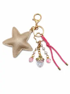 Gold Star Faux Leather with Strawberry Charm and Gold Hardware Star - Cute Keychain and Bag Charm