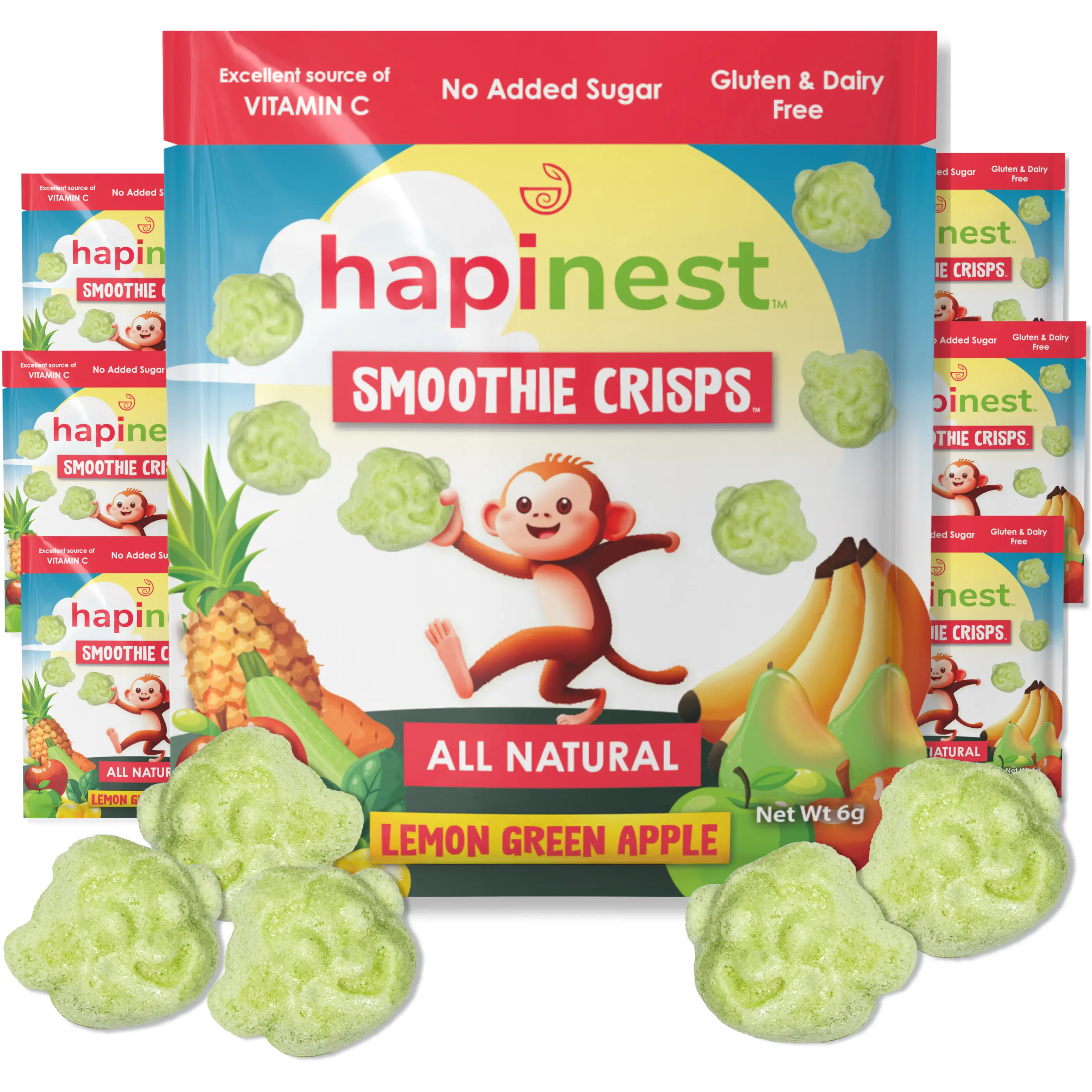 Hapinest Lemon Green Apple Smoothie Crisps: Freeze Dried Fruit & Veggie Snack for Kids and Toddlers