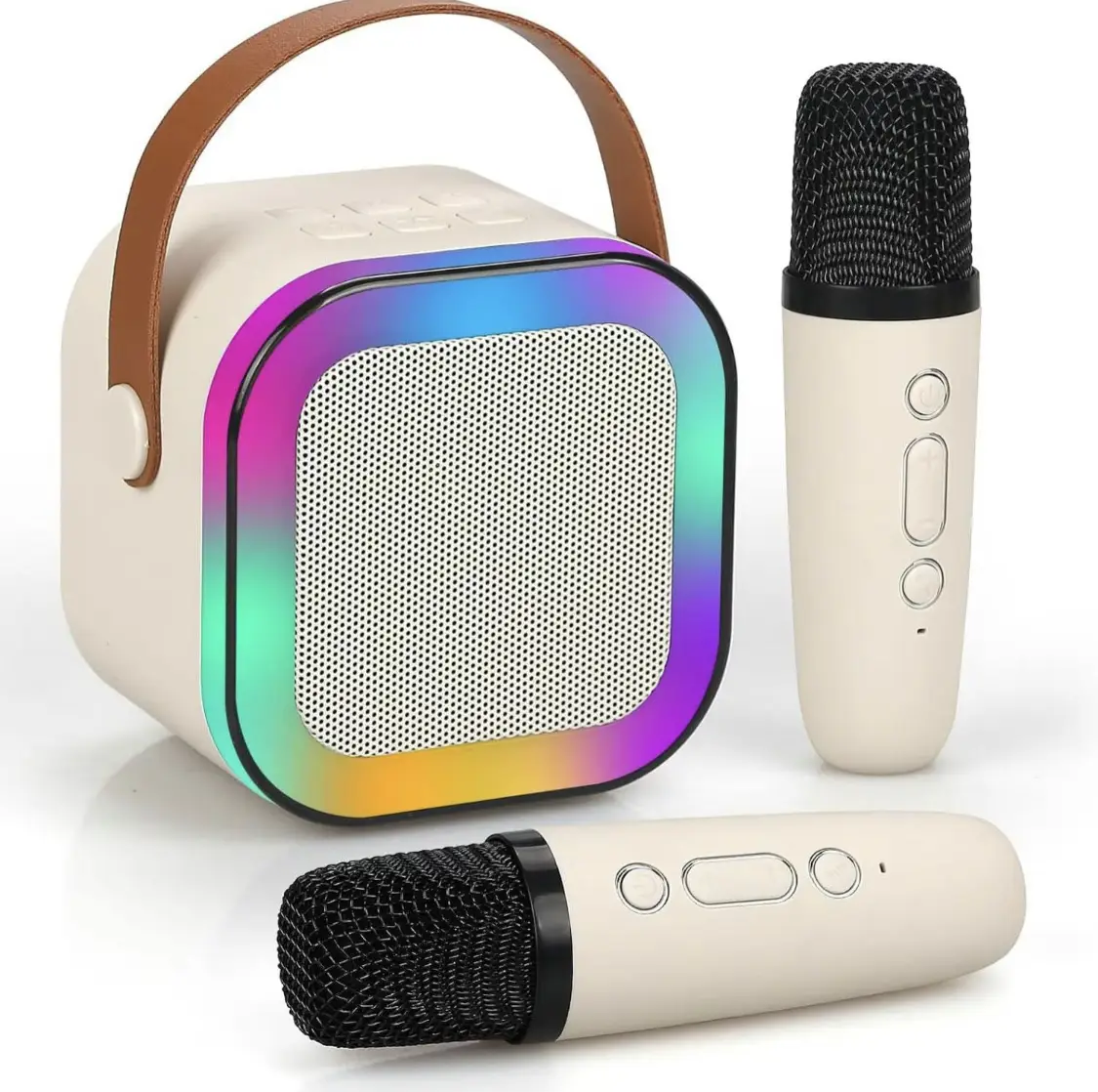 Mini karaoke machine with microphone sound system, portable karaoke machine with 2 wireless microphones, birthday gifts for girls and children aged 4-