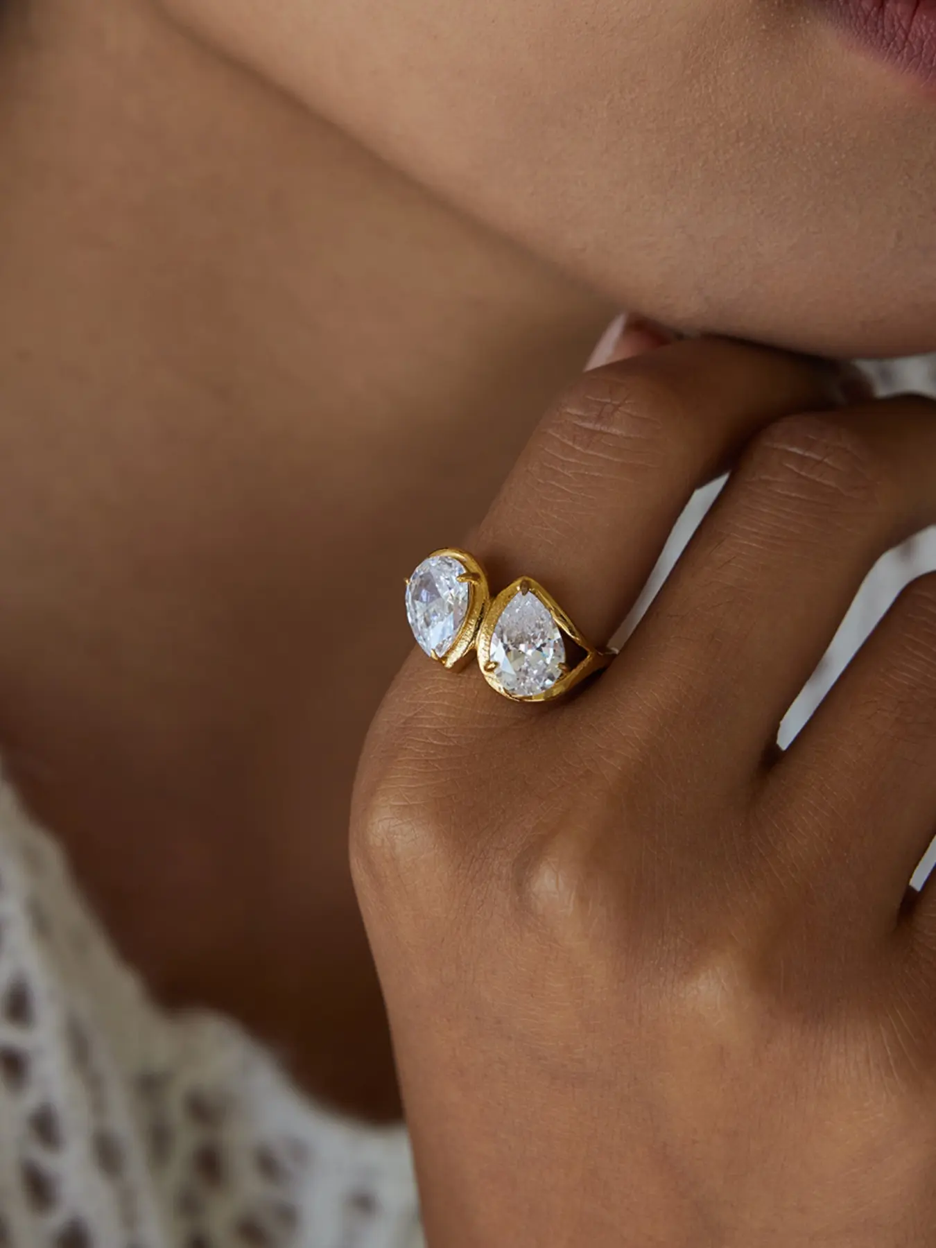 This Lady s Ring Set Is A Stackable Geometric Design Ring Teardrop Shaped Zircon Stainless Steel 18k Gold Plated Waterproof And Anti Allergy Classic And Elegant Beautiful Rings Engagement Jewelry Gift Solitaire Stackable Rings