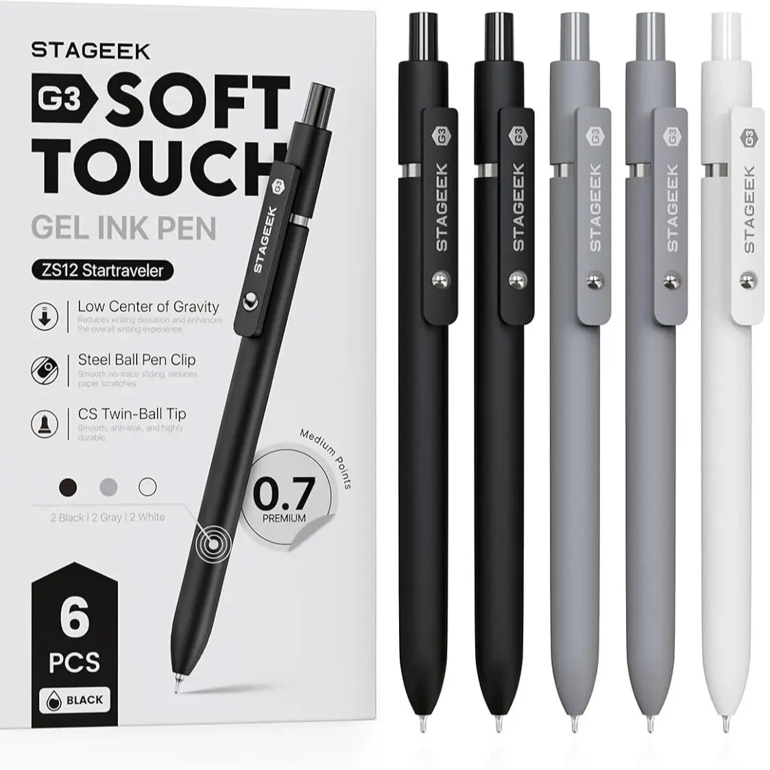 Black Gel Pens, 12Pcs 0.7mm Gel Pens Fine Point with 3 Extra Refills, Quick Dry Retractable Gel Pen Set, Smooth Writing Pens for Office Work, Note Tak