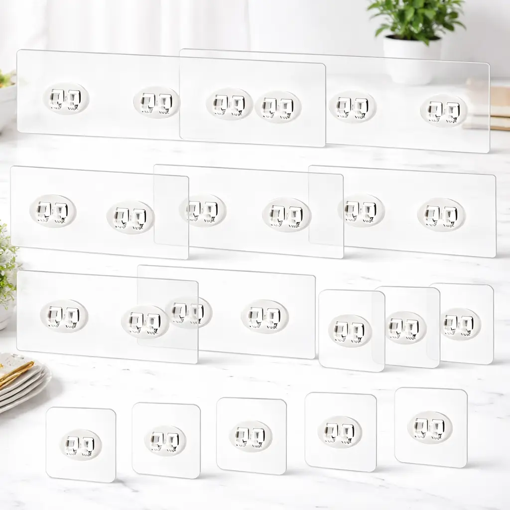 15PCS Adhesive Shower Caddy Hooks – Strong No-Drill Waterproof Bathroom & Kitchen Storage, 3 Sizes