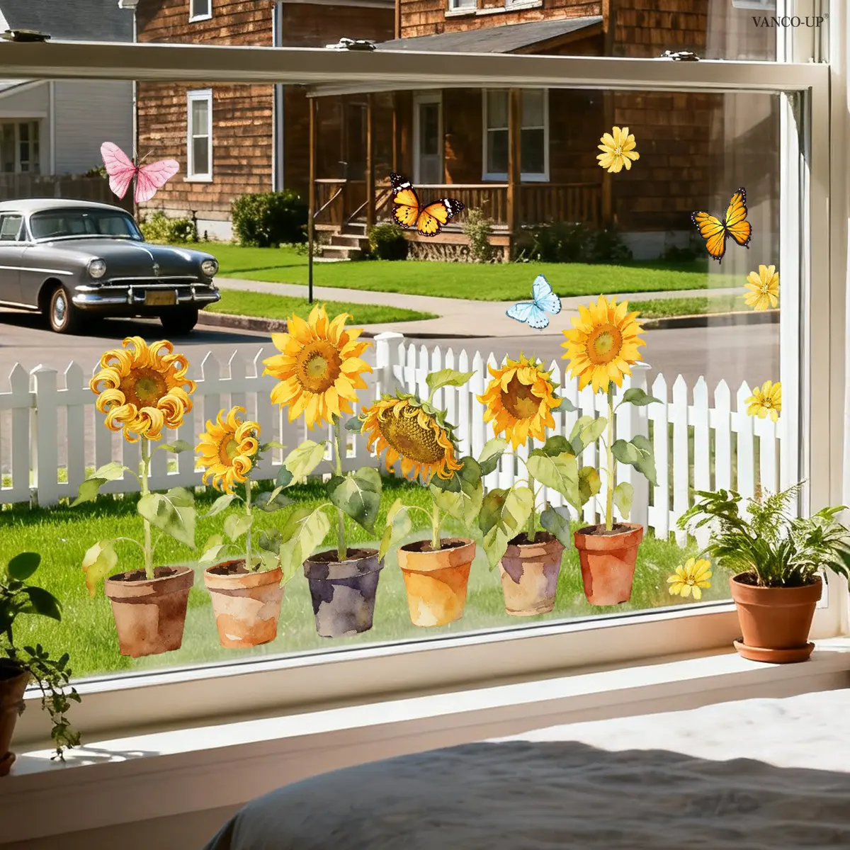A new spring sunflower potted plant static glass sticker (30*60cm) for window decoration and beautification, D22272-NC