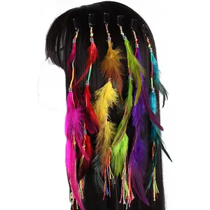 Set of 6 Handmade Boho Hippie Hair Extensions with Feather Clip Comb Hairpin Headdress DIY Accessories for Women Lady