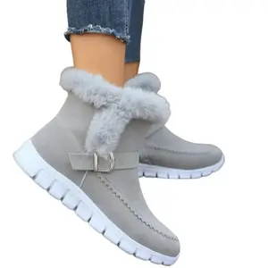 New Thickened Plush Ankle Boots with Buckle Women Footwear Stylish
