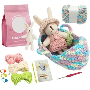 Crochet Kit for Beginners, Crochet Animals Kit for Kids Adults, Rabbit Cradle Knitting Kit with Soft Yarn, Crochet Hook & Step-by-Step Video Tutorials, Crafts & Gift for Teen Girls