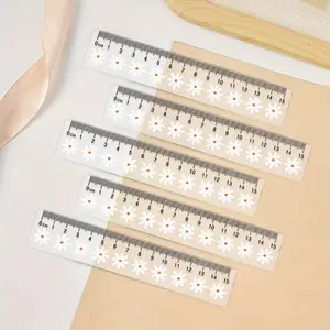 10pcs Clear Plastic Ruler with Large Numbers Flower Designs for Office, The side features a serrated structure, Transparent, Easy to Read Design, Office Supplies, Precision Measuring, Sleek Appearance, Clear Construction