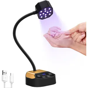36W Mini Rechargeable UV LED Nail Lamp Gooseneck Nail Dryer for Gel Polish with 12 LEDs 4 Timers Auto Sensor Fast Curing for Home DIY Manicure