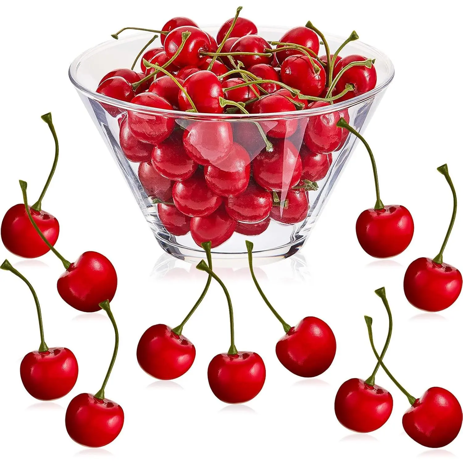 Skylety 50 Pieces Fake Cherries Artificial Cherry Fruit Decorations Simulation Cherry Party Decorations for Cake Decor Home Kitchen Cabinet Photography Prop Cognitive Party Favors (Red)