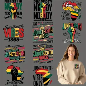 12 Sheets DIY DTF Transfer Stickers 1865 June 10th Freedom Day Reusable Washable Heat Transfer Vinyl for Clothing T Shirts Masks Jeans Backpacks Crafts112233