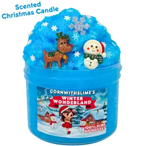 Winter Wonderland 8oz Slime Scented Christmas Candle with Charms & Sprinkles Great For Holiday Gifts, Sensory Toys Decor Children