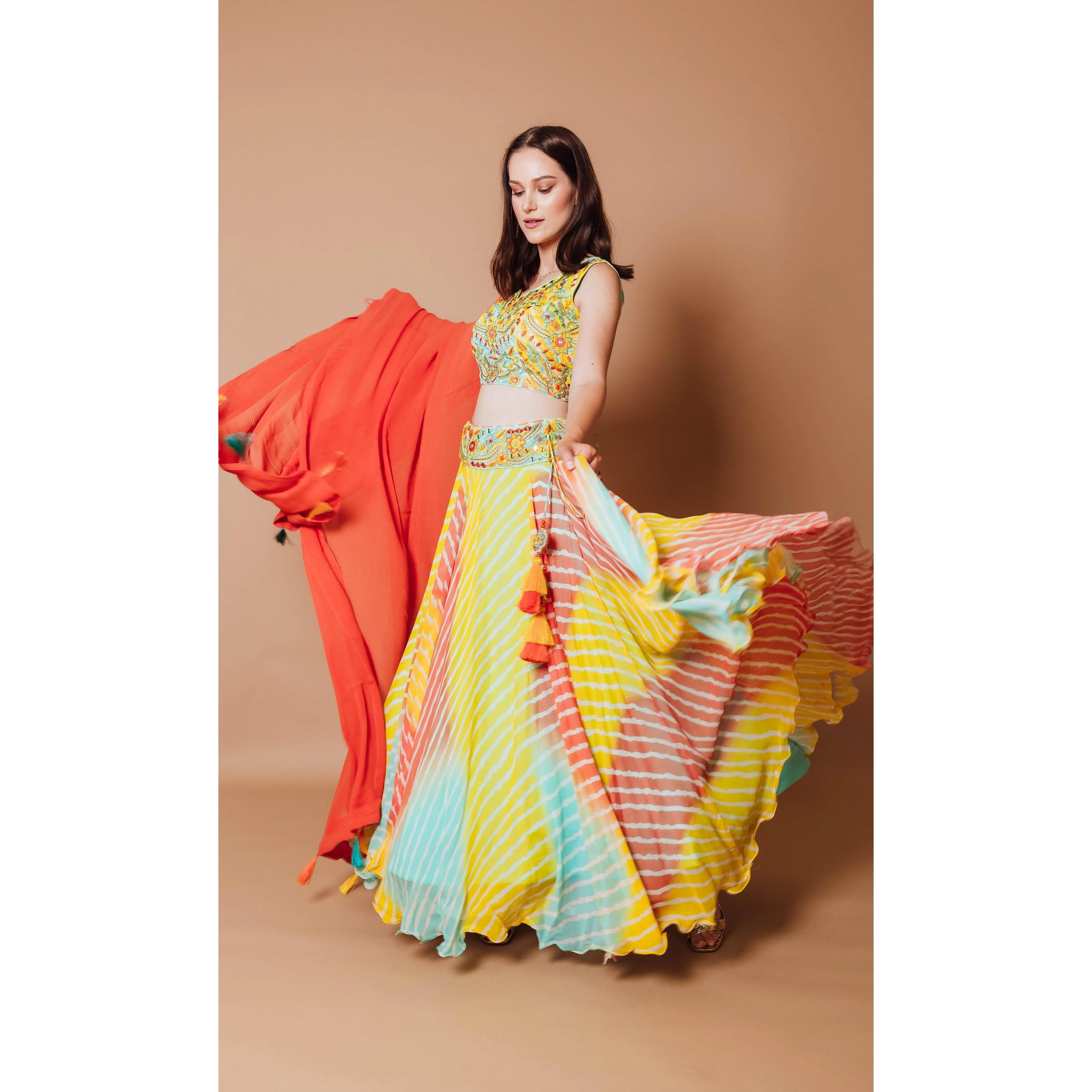 Yellow Lehenga Choli with Heavy Embroidery Blouse and Dupatta