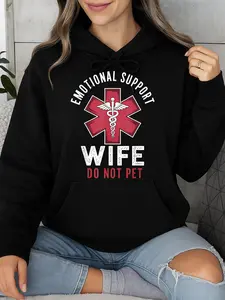 Emotional Support Wife Hoodie Black Medical Theme Gift Personalized Unisex Women Winter Cozy Fleece Hooded Long Sleeve Sweatshirt Made In Usa