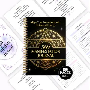 369 Manifestation Journal, Law of Attraction of Universal Energy, High-end Black Gold Cover Planner, A5 Portable Size, 100 Pages of High-Quality Paper, Includes 369 Manifestation Method Guide, Daily Morning, Noon, and Evening Writing Sections, Gratitude P