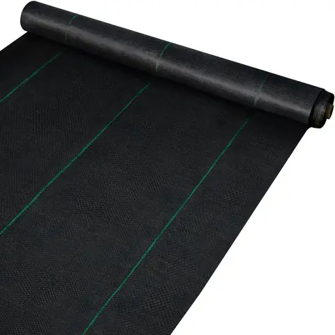 VEVOR 6.5FTx300FT Large Roll Heavy Duty 3.2OZ Woven Weed Barrier Fabric, 1800 Sq Ft Cover, High Permeability Outdoor Geotextile, DIY Install Easy with Green Stripe Guide for Flower Bed Underlayment
