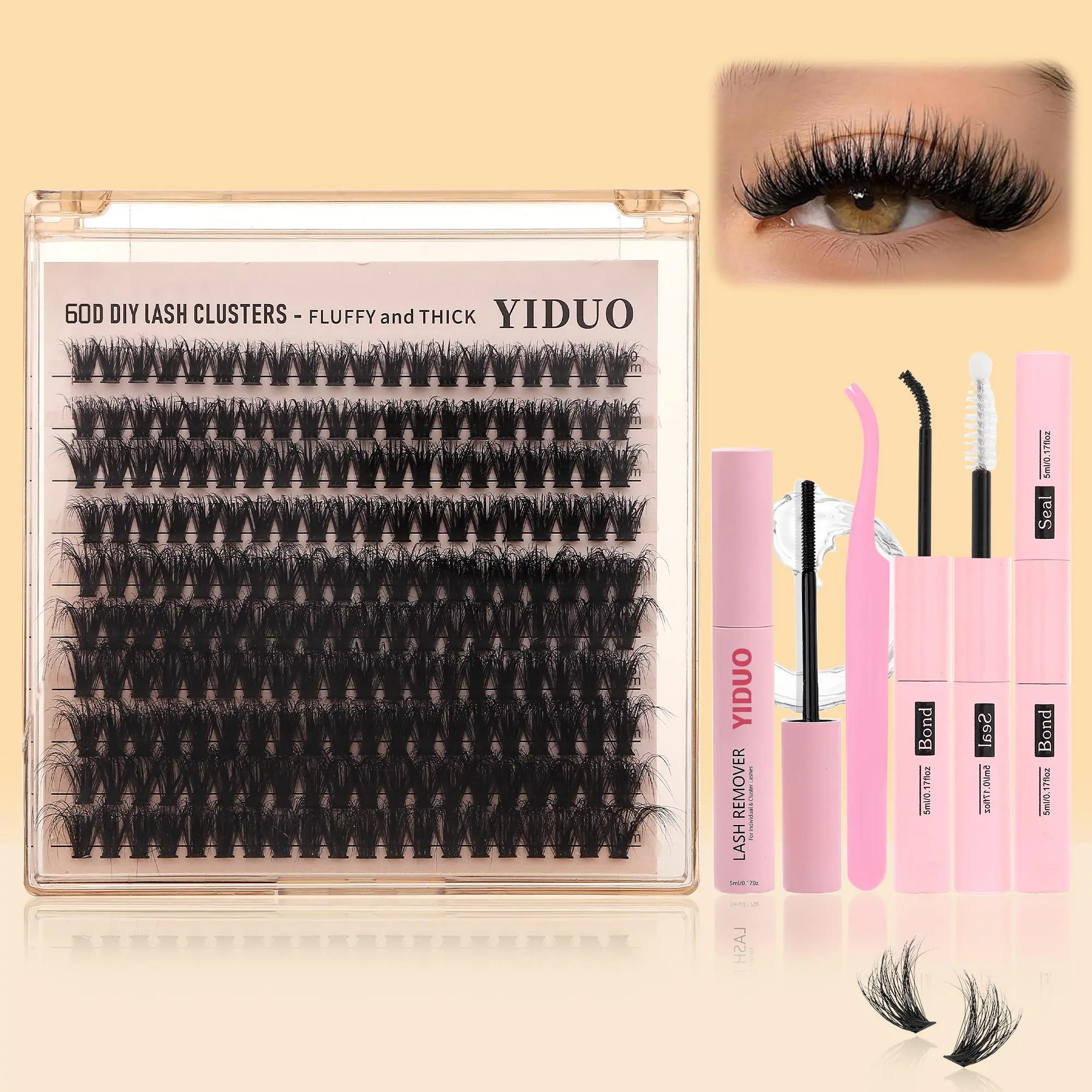 Volume Eyelash Extension Kit, DIY Cluster Lashes, 1 Set Lashes Clusters Kit with Remover Tool & Glue, Eyelash Bond & Tweezers, Eye Makeup Enhancement Tool for Women & Girls, Includes Lash Tools, Diy Lash Tools