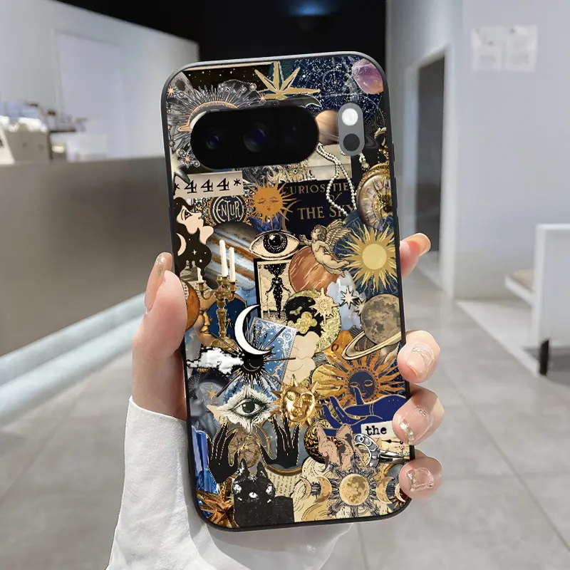 Rounded Edge Phone Case for Google Pixel 10 9 8 7 Pro A XL Cosmic Whimsy Pattern Full Body Protection Shockproof Soft Liquid Silicone Cover Cellphone Protective
