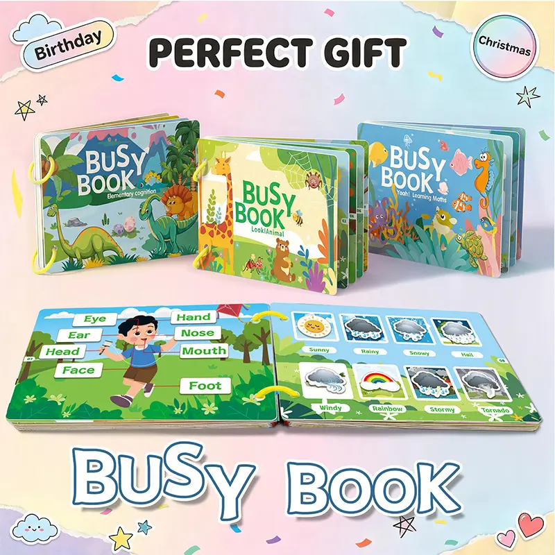 Noluck 4-Pack Montessori Educational Activity Binder Set, Autism Sensory Travel Stationery for 3-6-Year-Old Kids, Reusable Tracing & Coloring Learning Gifts