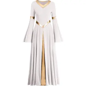 Women Liturgical Lyrical Dancewear Bell Long Sleeve Dance Dress Worship Gown Costume