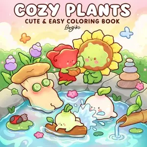 Cozy Plants: Coloring Book for Adults and Teens Featuring Cute Plants and Flowers with Adorable Animals in Garden Scenes for Relaxation