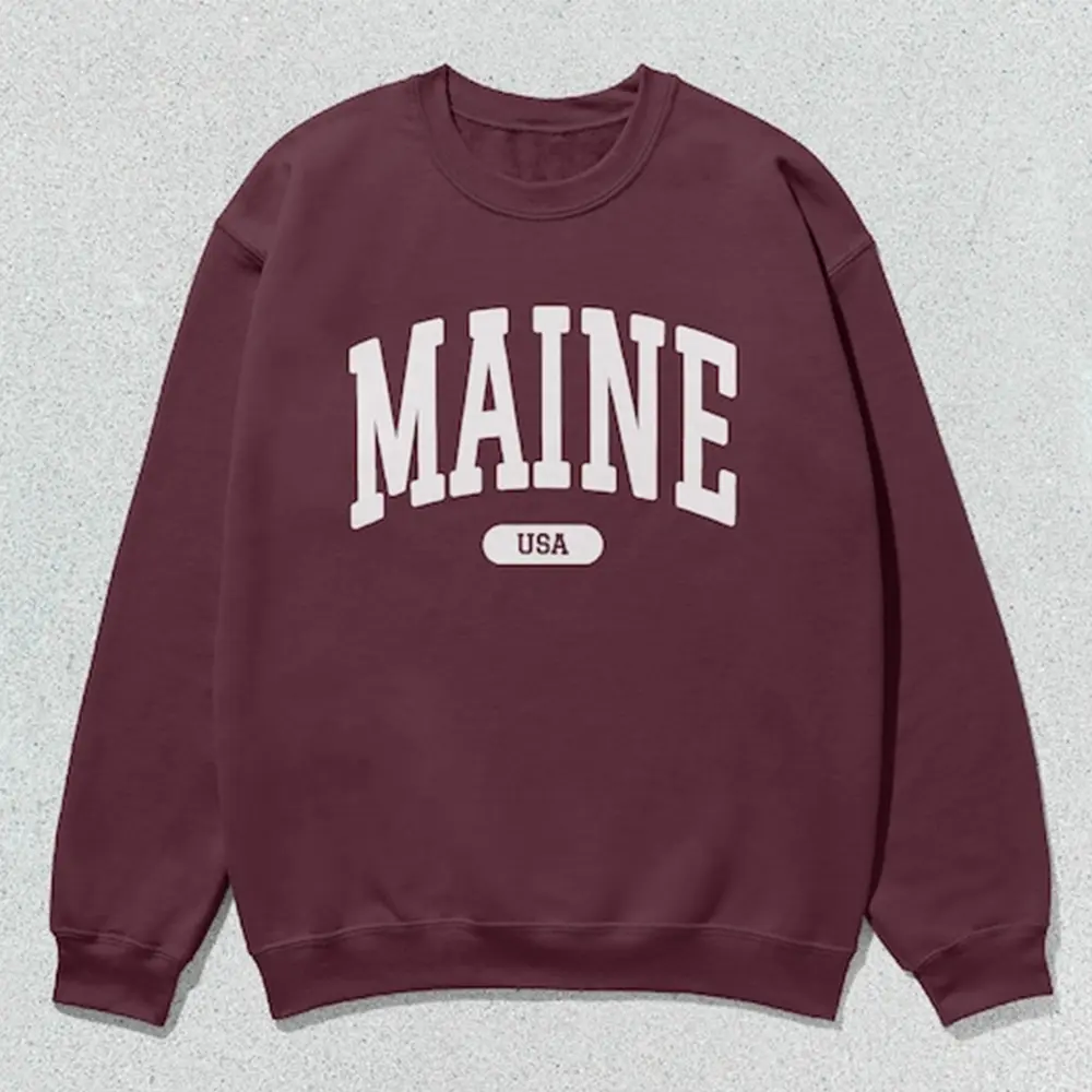 Maine Sweatshirt – Faded Crewneck, Unisex Collegiate Pullover, Trendy State Sweatshirt
