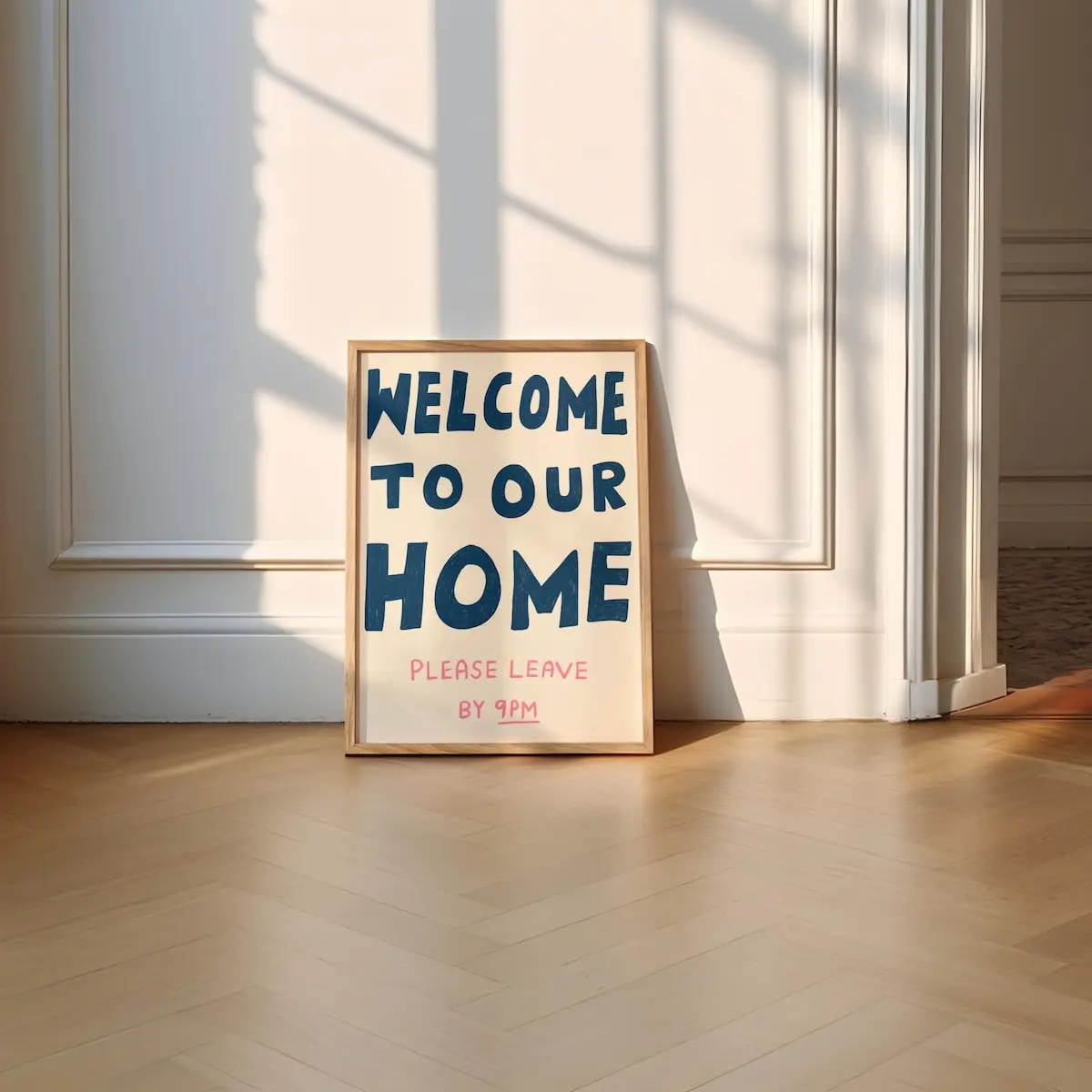 Welcome Posters Wall Art, Hand-Drawn Hallway Prints, Funny “Please Leave by 9 PM” & “Welcome to Our Home” Decor, 5 Size, 8x12 to 27x40 inch, Room Decor, Unframed