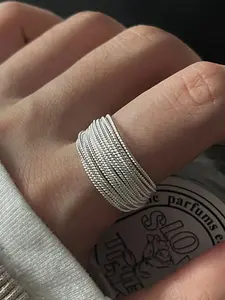 Adjustable Multilayer Line Design Open Ring, Stackable Rings, Stacking Rings, Elegant Fashion Accessories for Women & Men, Trendy All-match & Exquisite Jewelry for Birthday Gift