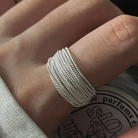 Adjustable Multilayer Line Design Open Ring, Stackable Finger Rings, Stackable Rings, Stacking Rings, Elegant Fashion Accessories for Women & Men, Trendy All-match & Exquisite Jewelry for Birthday Gift, Geometric Design Ring