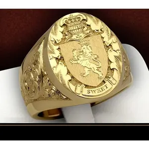 Sweet Men's 18K Gold Filled Lion Shield Coat Of Arms Signet Ring - Yellow Gold Filled, 9mm Wide, Polished Surface, Nickel-Free & Lead-Free
