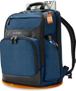 36L Business Laptop Backpack – Professional Travel Backpack for Men & Women, Laptop Bag with Premium Leather Ballistic & Nylon, Office & Flight Approved, Fits Laptops up to 17.3” - Navy