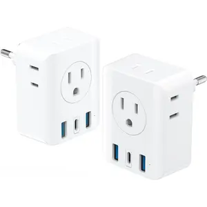 2 Pack European Travel Plug Adapter, International Power Plug Adapter with 4 AC Outlets 3 USB Ports(1 USB C), Type C Outlet Adaptor Charger for US to Most Europe EU Iceland France Germany Spain Italy