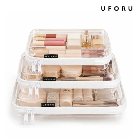 UFORU  Zippered transparent hard shell storage bag, School Supplies (Back-to-School Season), suitable for travel, toy storage, makeup, school, transparent hard shell storage bag | 3-piece multi-purpose storage bag Pouch