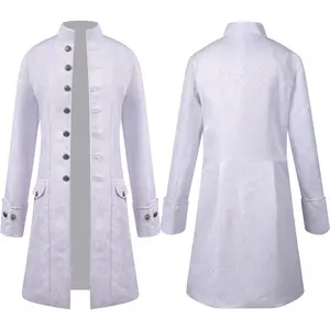 European Halloween Jacquard Coat Medieval Mid Length Vintage Stand Up Collar Costume