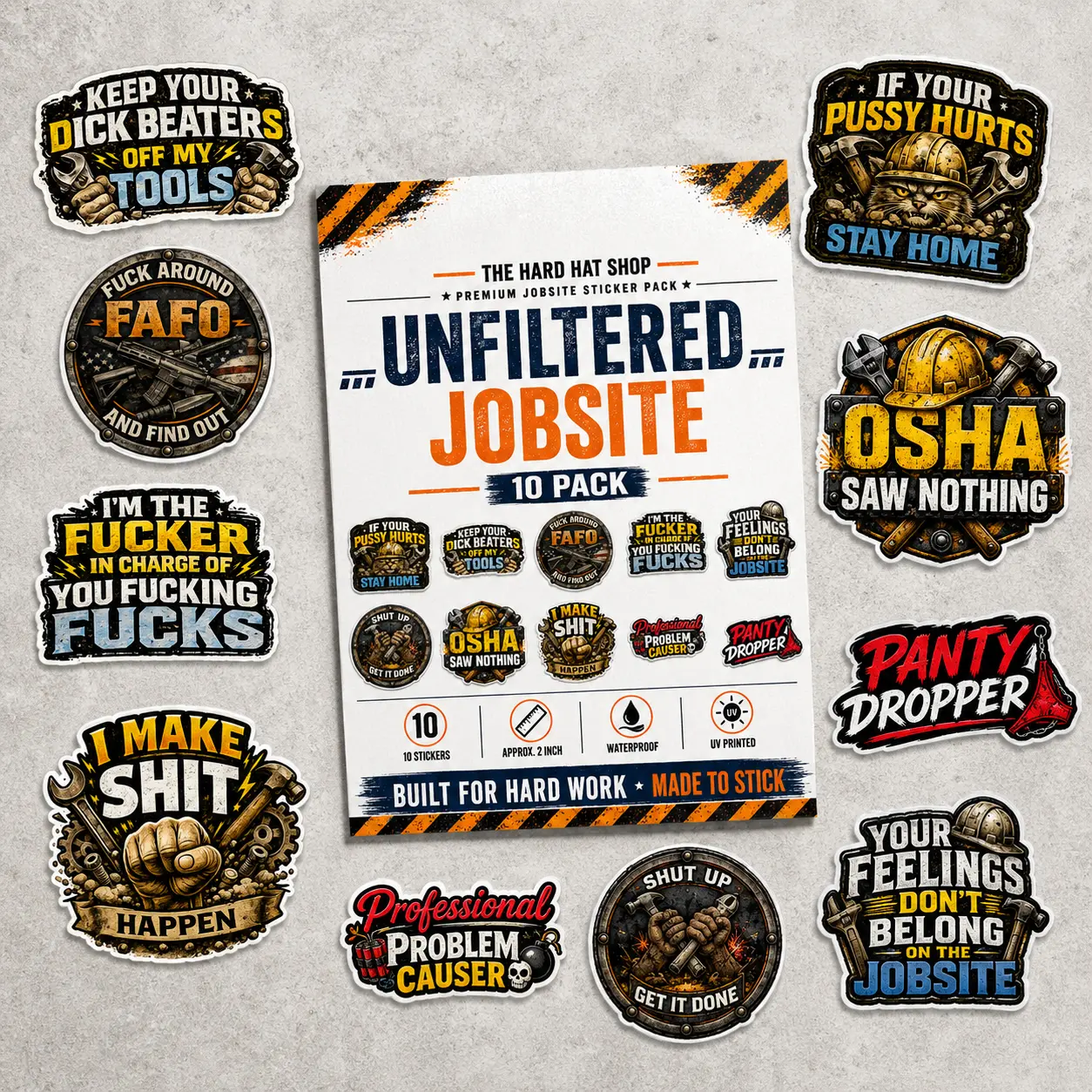 3 Packs - 30 Stickers Total. The Hard Hat Shop High Quality Hat Sticker Pack, Waterproof Vinyl Decals for Helmets, Toolboxes, Laptops, 3 Packs of 10.