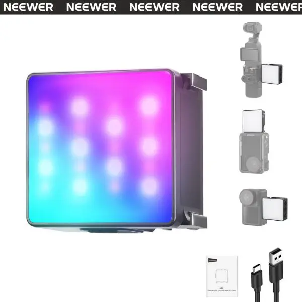 NEEWER M25/M26 Magnetic LED Video Light for DJI OSMO Nano Action 5 Pro/4/3 & Pocket 3, Portable Mini RGB Fill Light Attachment for Action Camera Vlog, Travel & Party, Daily Life, Magnetic Action Camera Accessories tiktokshopbacktoschool