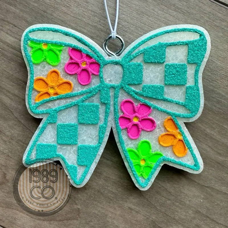 Checkered flower bow Car Freshie - Refreshing Aroma for Your Car