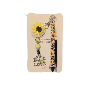 Sunflower Badgereel with Matching Pen - Cute Sunflower Design, Includes Extra Ink Refill, Clip-On Badge Accessory