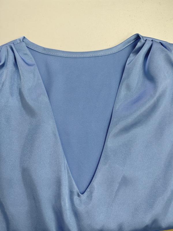 Women's Fashion Elegant Satin Blouse, Stylish Colorblock Design, Perfect for Parties & Special Occasions, High-Quality Fabric