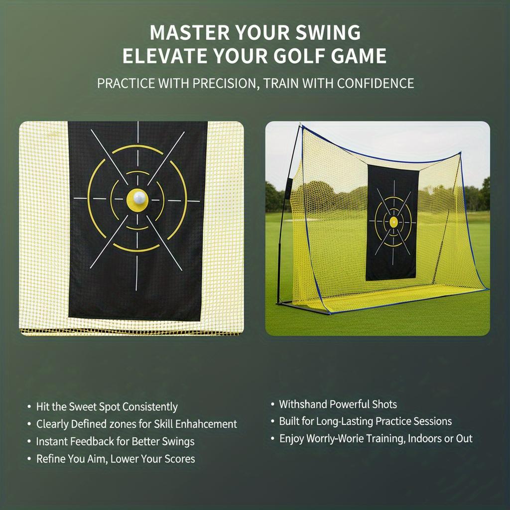 A Golf Practice Net Featuring a Spacious 10X7-Foot Mesh, Complete with a Target Fabric. This Personal Practice Range Is Crafted for Golfers, Suitable for Both Indoor And Outdoor Use