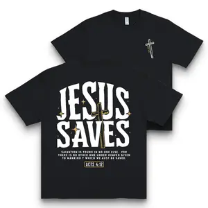 Classic Scripture Faith Style Jesus Saves Fashion T-Shirt 100% Cotton Menswear Top Soft Unisex Crew Neck Short Sleeve Summer Slogan Printing