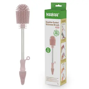 Haakaa Double-Ended Silicone Brush | 1 Pc | For Bottles, Cups & Pump Parts | Baby Cleaning Brush | Soft, Scratch-Free Silicone Bristles