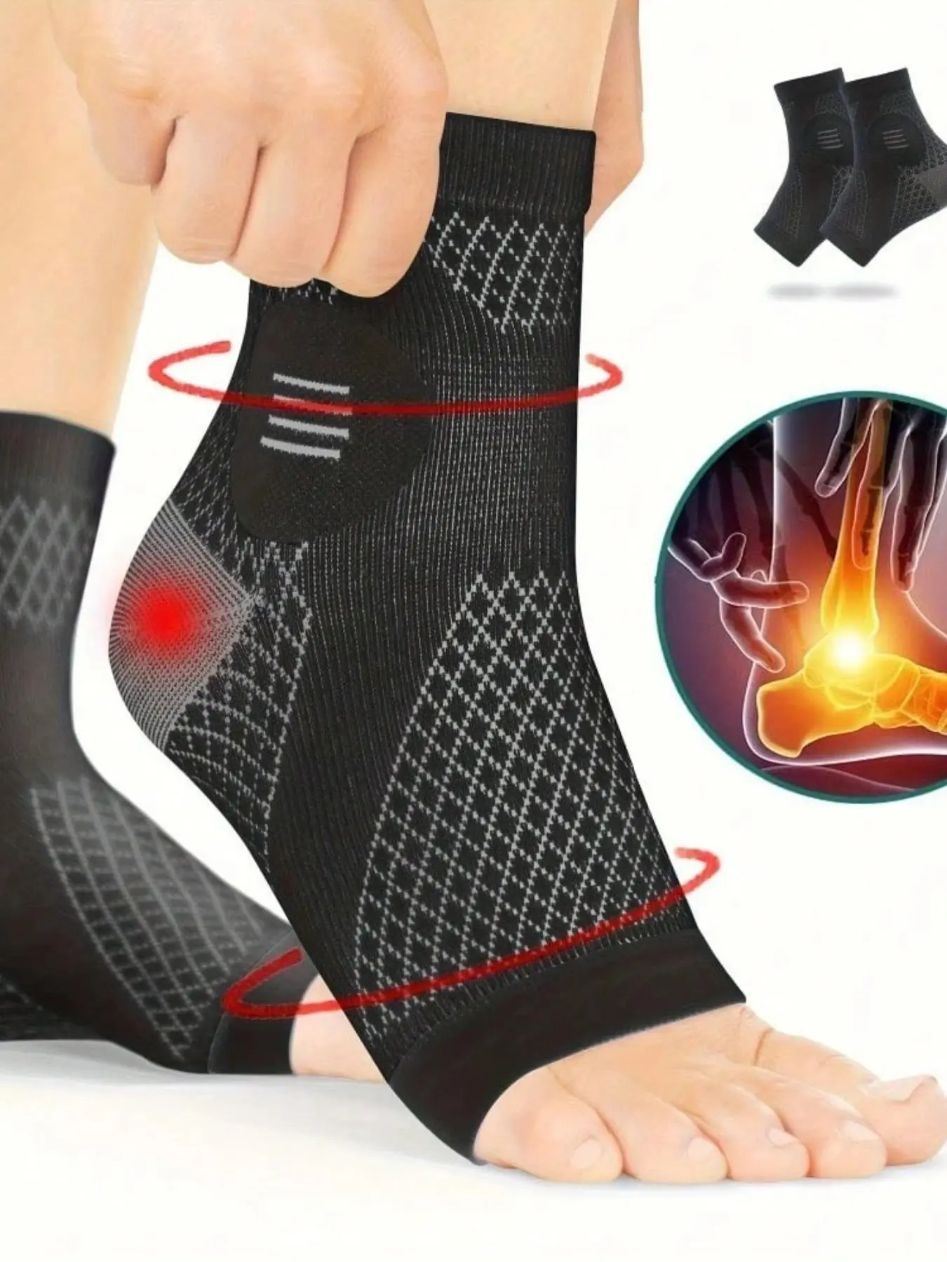2 Pairs High-Quality Foot Support Socks, Arch and Foot Compression Socks, Open-Toe Design, Lightweight Material Breathable, Versatile Use, Ideal for Daily Wear and Outdoor Activities